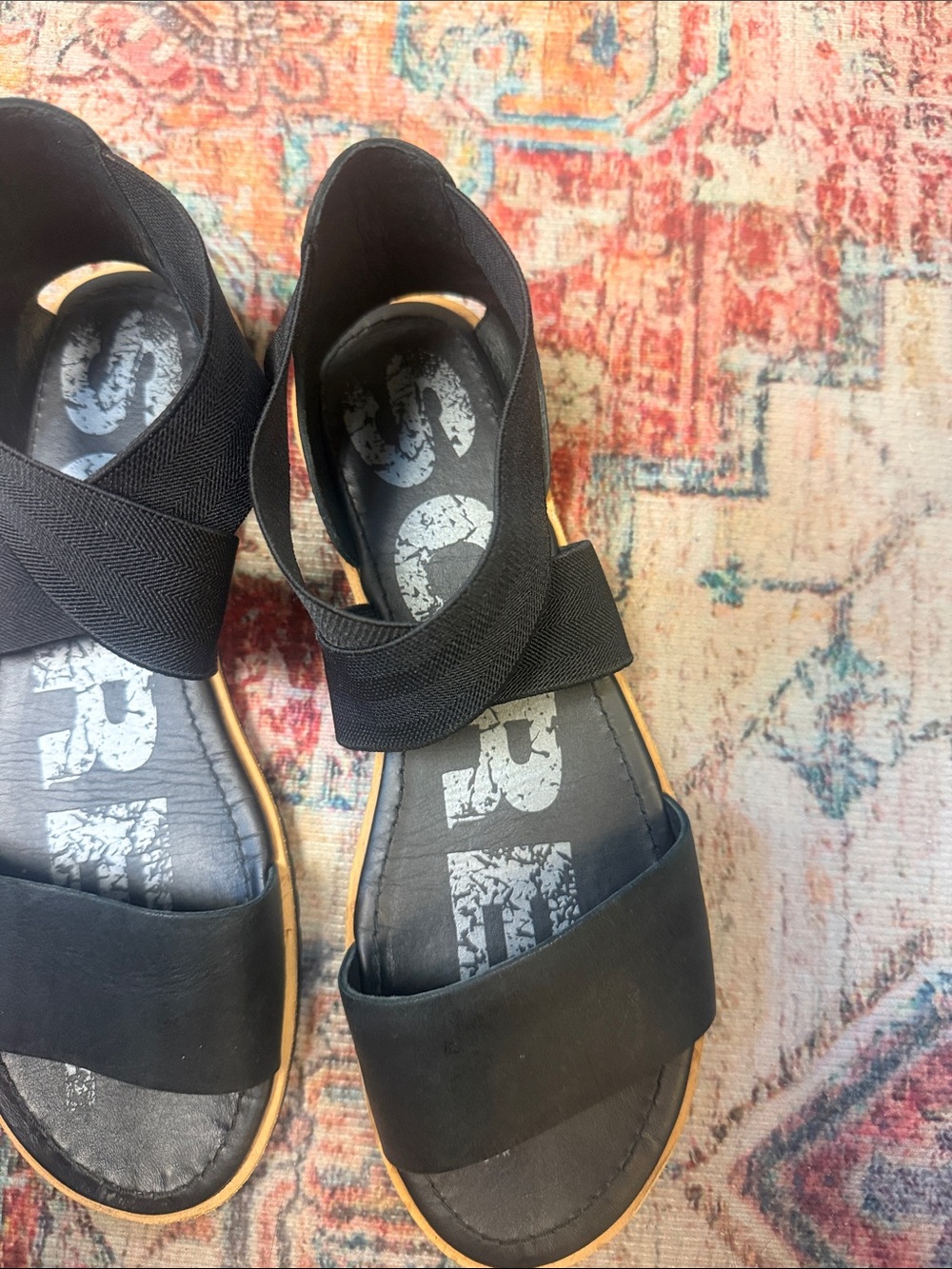 Sorel Ella Black Leather & Stretch Band Sandals - Picture 4 of 4